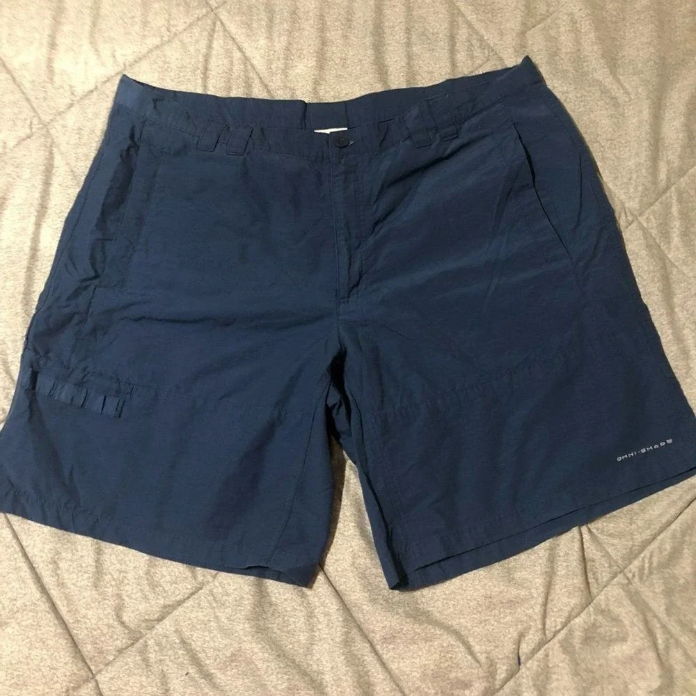 Columbia PFG Omni-Shade Mens‎ Navy Blue Fishing Cargo Shorts Size 42 Ripstop